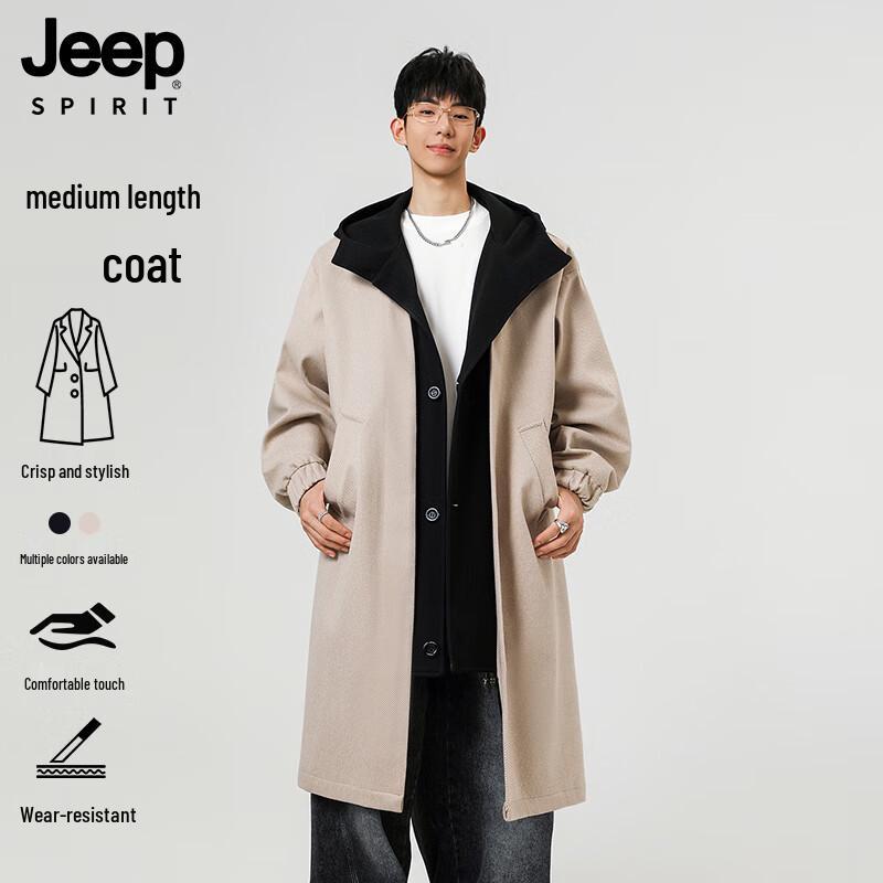 

Чоловічий тренч JEEP SPIRIT з капюшоном, імітація двох предметів, вовняна суміш L