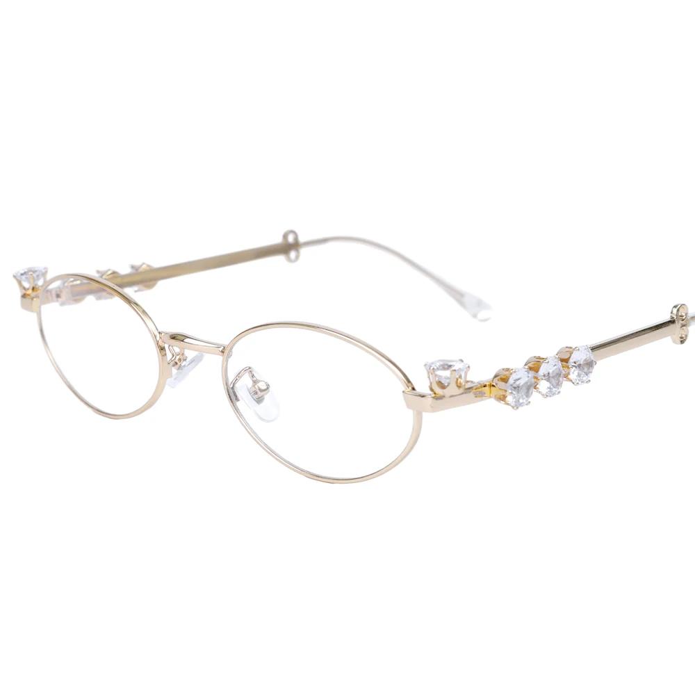 Metal Glasess Oval Retro Women Men Rhinestone Diamonds Sunglasses Unisex Bling Eyeglasses Frames Fashion Eyewear Glasses