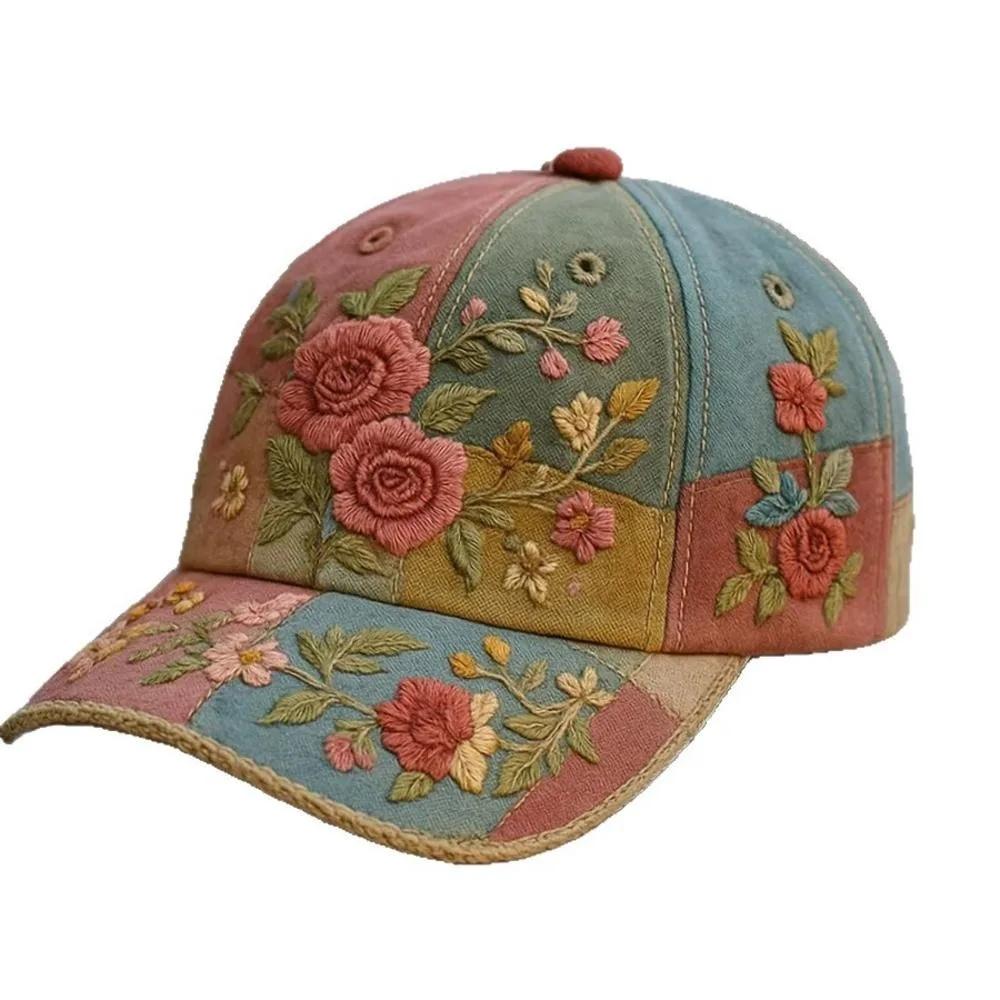 Elegante Und Elegante Damen Baseball Kreatives Geschenk Polyester Unisex Hut Vintage Atmungsaktive Blumenkappe Retro Bestickter Hut brown