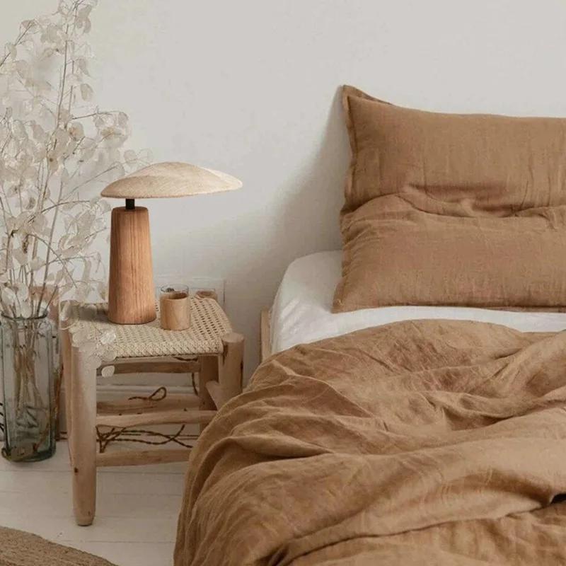 Wabi-sabi Vintage Solid Wood Desk Lights LED E27 Fabric Art Decorative Table Lamp Living/Tea Room Sofas Bedroom Study