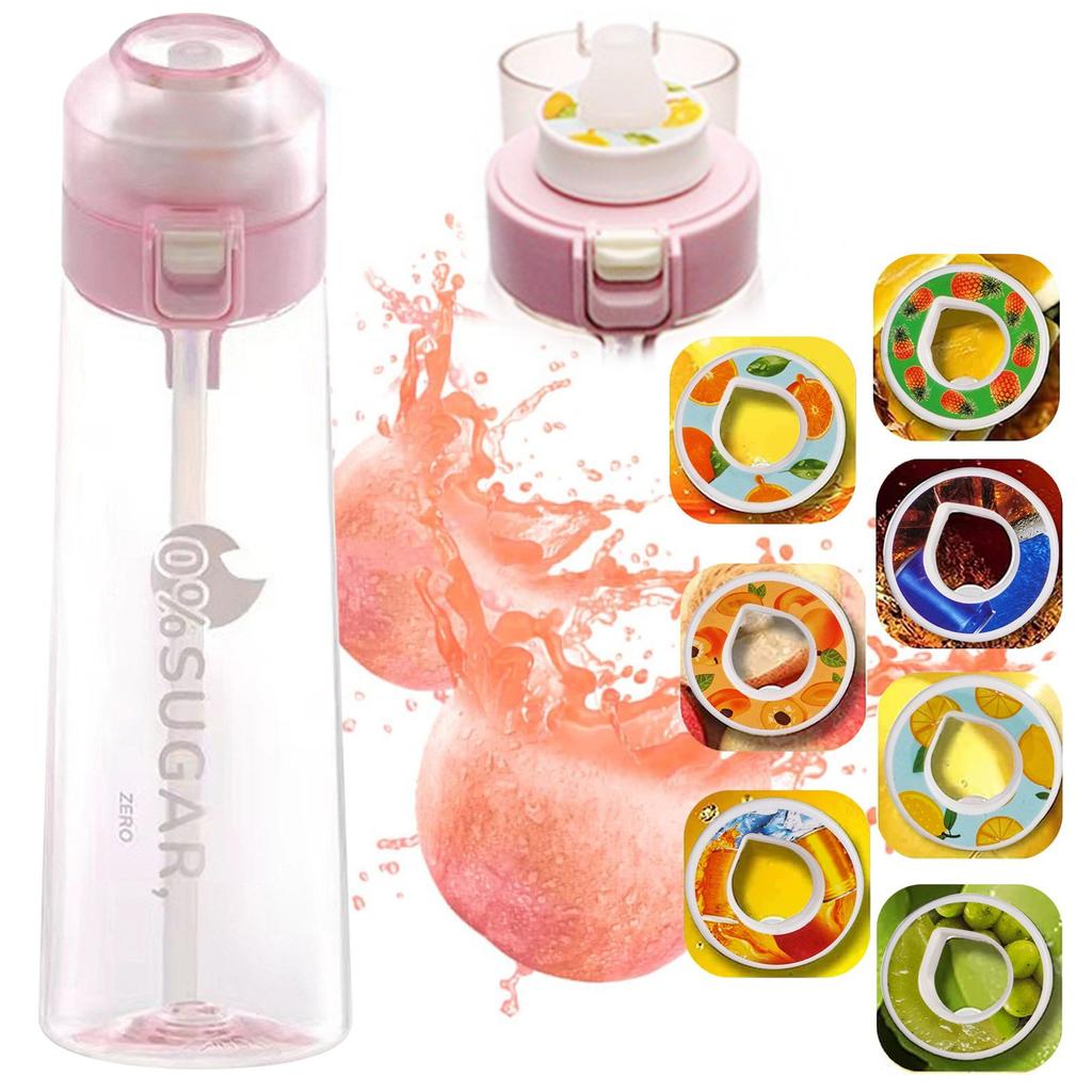 Zero Sugar Zero Calorie Scented Sports Water Bottle with Straw Handle Flip Lid 1pc Water Bottle Plus 7 Flavor Rings for Customizable Taste Experience