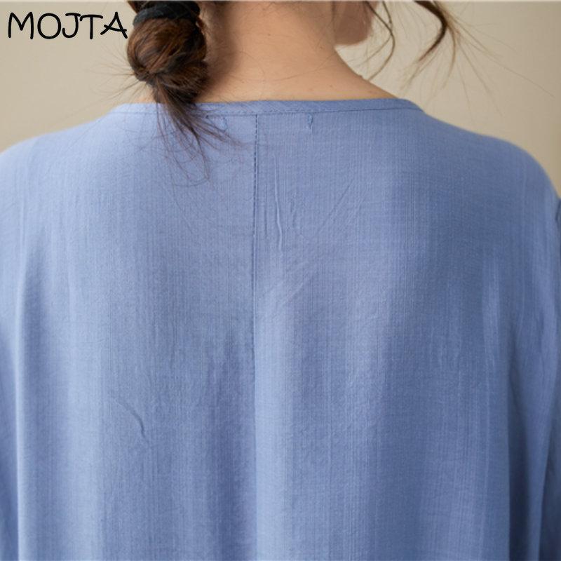 MOJTA Summer Embroidered Short-sleeved Dress Loose All-match Cotton Mid-length Skirt