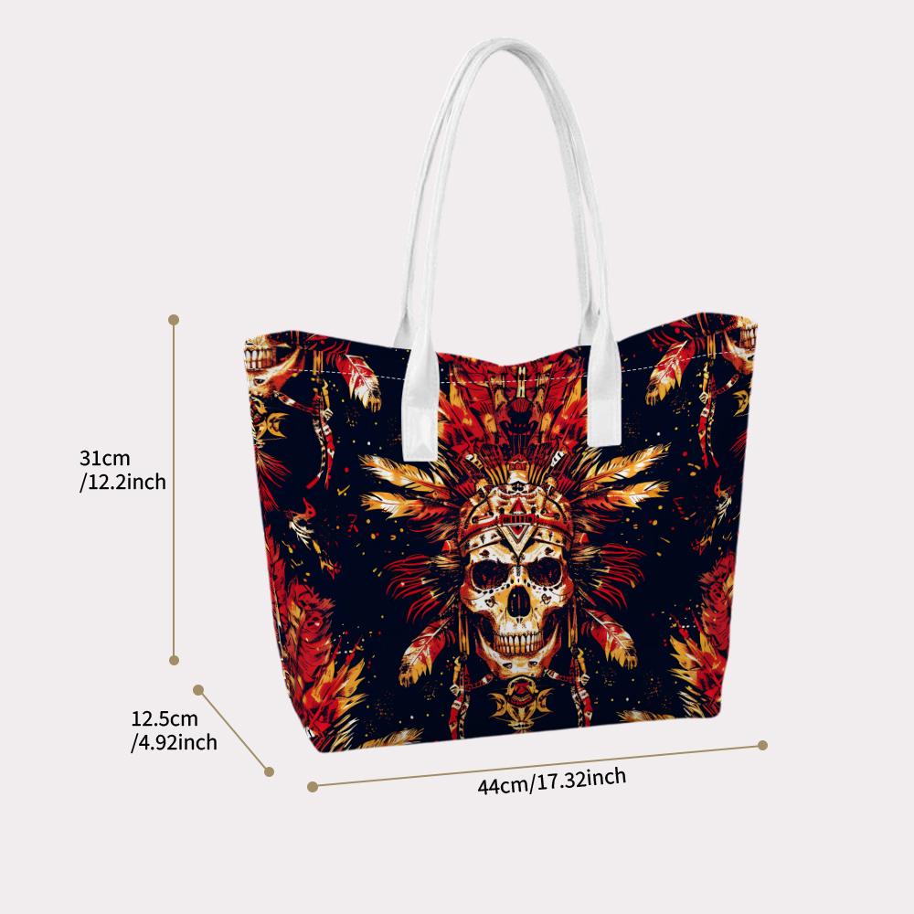 Tribal Skull Print Casual Daily Tote Bag Large Capacity Lightweight Carry Handbag