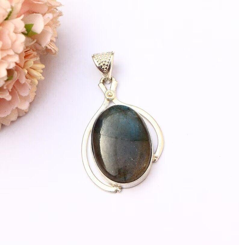 Ciondolo in labradorite fuoco blu/Collana in labradorite/Ciondolo in argento fatto a mano per uomo e donna