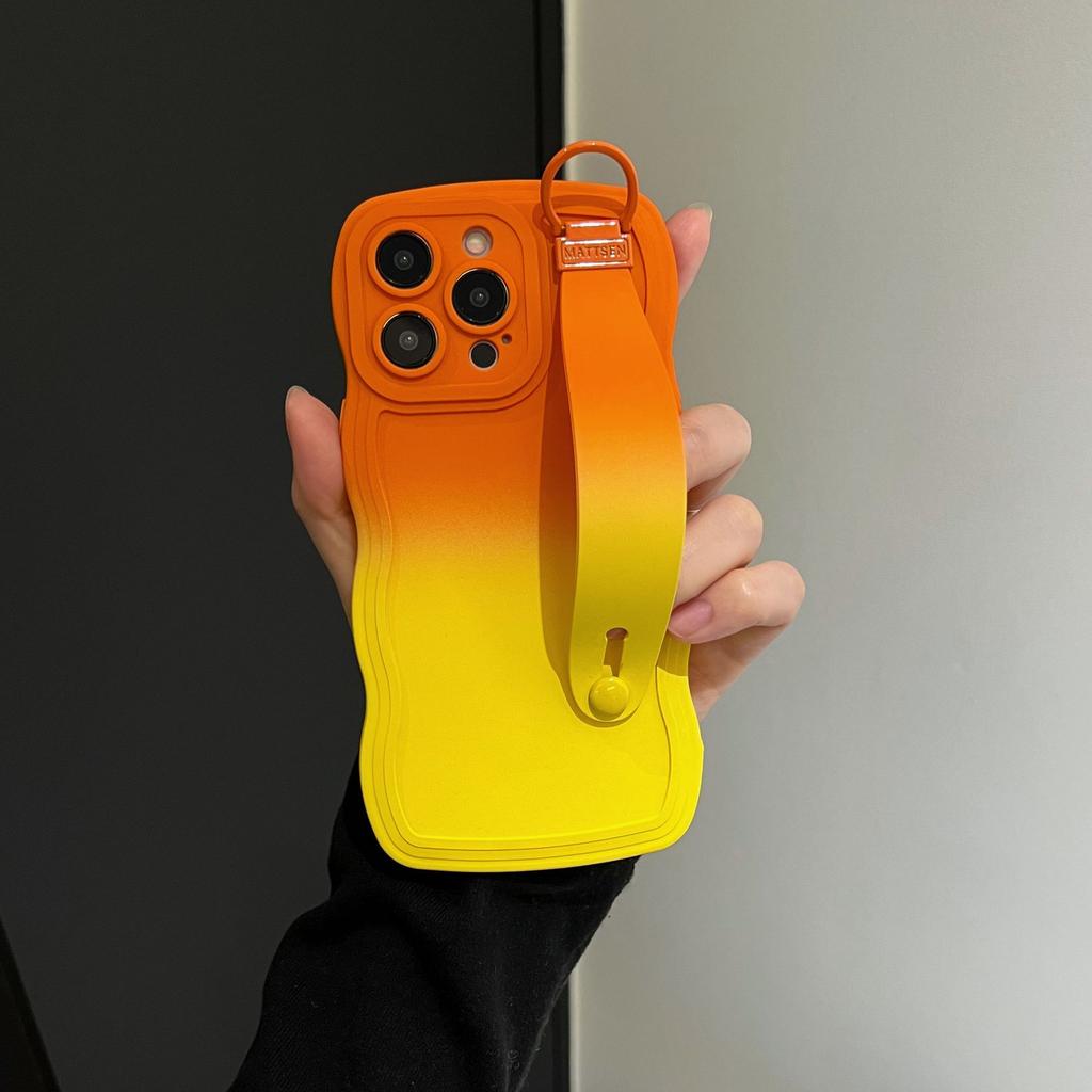 Suitable for Iphone16E Wristband Stand, Apple 15promax Phone Case Gradient Wave 14 Protective Case