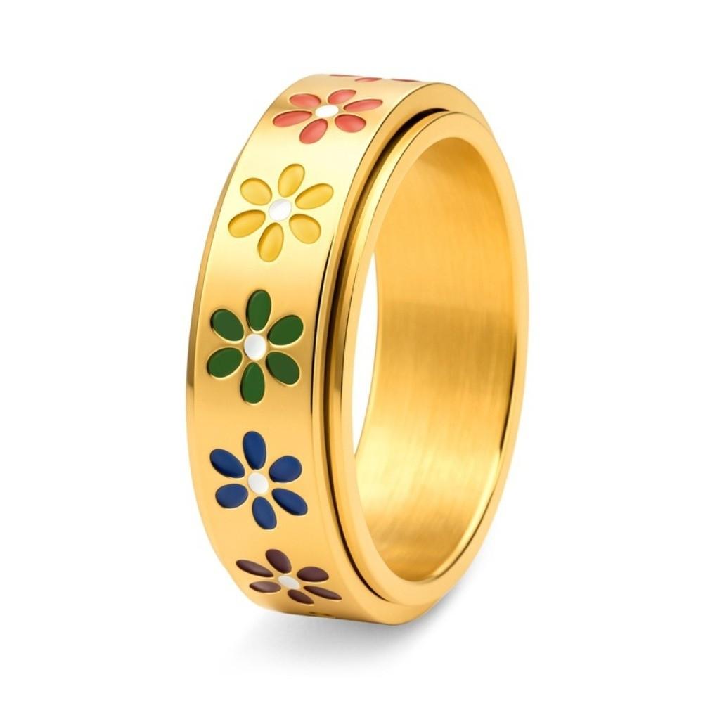 Fashion Jewelry Six-color Flower Fidget Ring Light Luxury Stainless Steel Flower Ring Birthday