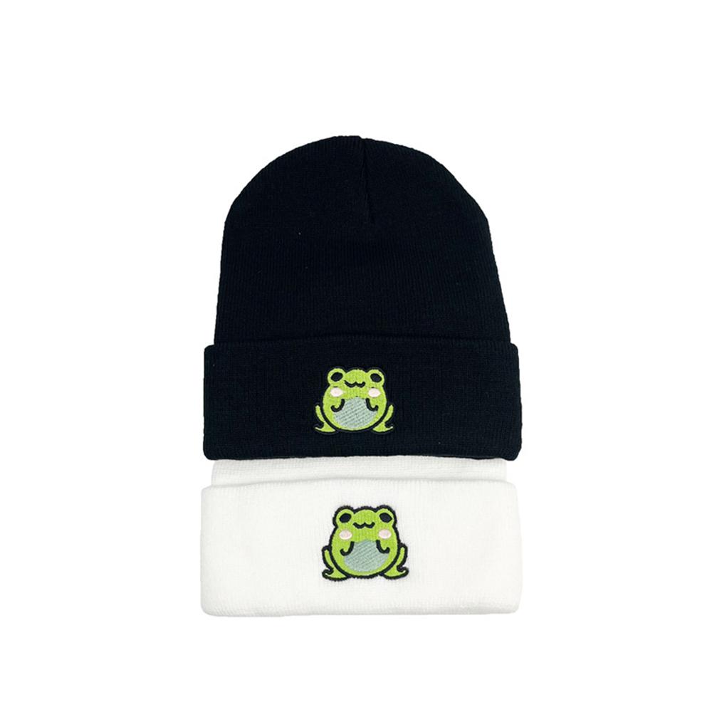 1pcs Frog Hat Unisex Winter Autumn Warm Women Knitted Cap For Men Fashion Funny Cartoon Beanie Hat With Embroidery Ski Caps Blac