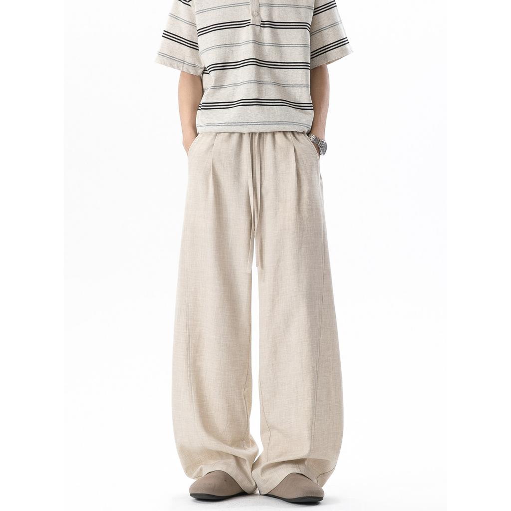 Drapierte gerade lässige Hose Herren einfache einfarbige Mode Sommertrend lockere Weitbein vielseitige Kordelzug lange Hose