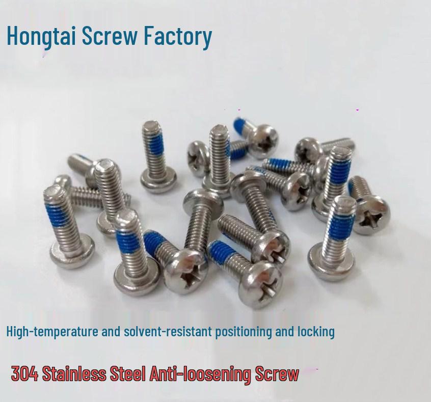 304 Stainless Steel Phillips Round Head Screw with Loctite Anti-Loosening Adhesive, Sizes: M2, M2.5, M3, M4