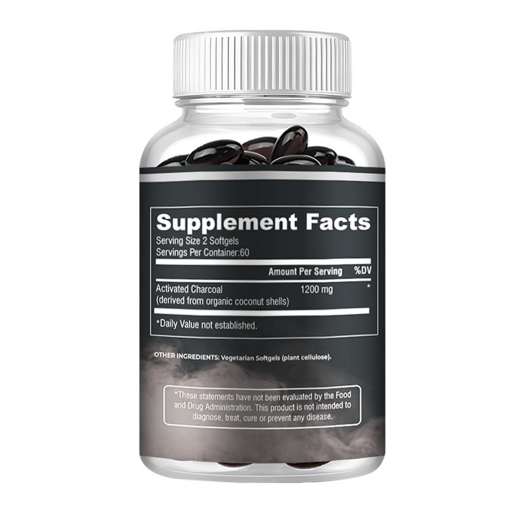 Coconut Shell Activated Charcoal Capsules, 1200mg Per Serving; Soothes the Digestive Tract; Relieves Gas and Bloating; Suitable for Adults.