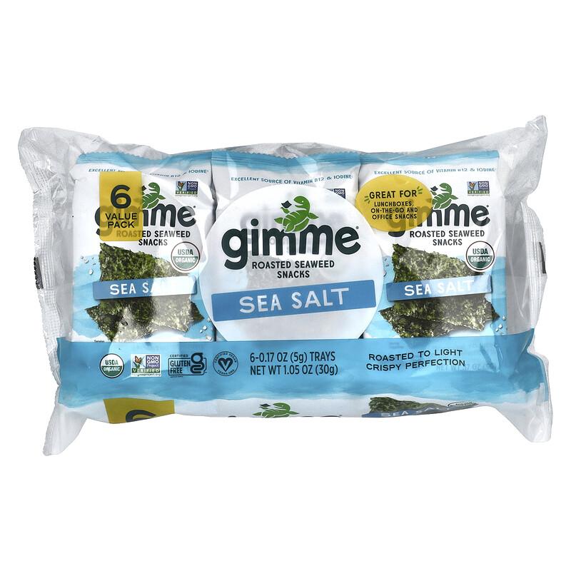 Snacks d'algues grillées, Sel de mer, Lot de 6, 0,17 oz (5 grammes) Chaque