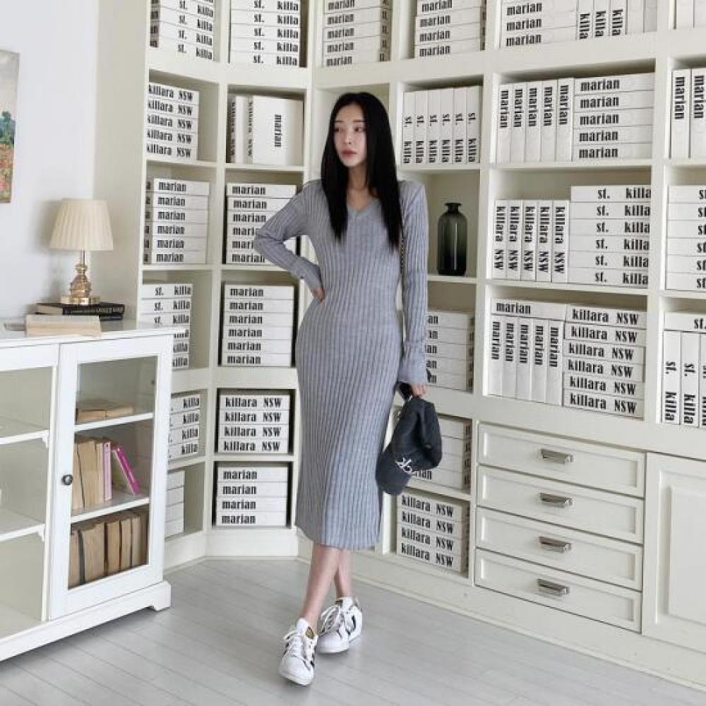 New ArriVals Open Run V Neck Slim Fit Women Long sleeVe Sweater Dress