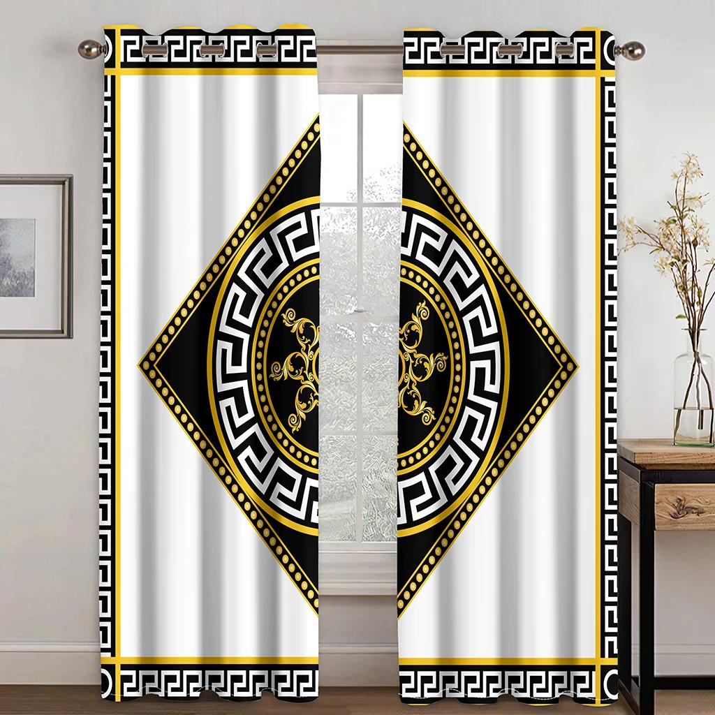 3D Luxury Black Gold Pattern European Home Curtains 2 Panels Bohmeia Style Living Room Bedroom Window Decor Curtains