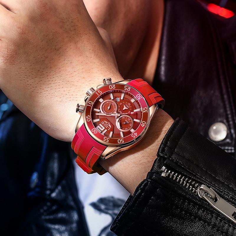 LIGE Neue Mode Herrenuhren Top Marke Luxus Quarz Armbanduhr Mann Sport Rotes Silikon Armbanduhr für Herren Reloj Hombre Chronograph