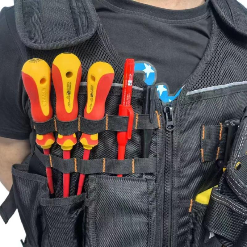 TOOLSTACK Heavy-Duty Work Vest Multi-Pocket Durable Breathable Construction Waistcoat Adjustable Multipurpose Electrician's Vest