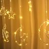 15.7 FT Star Moon Curtain String Lights Bedroom, 115 LED Ramadan Fairy Twinkle Light Window, 8 Lighting Modes Timer Memory, Wall Backdrop Room