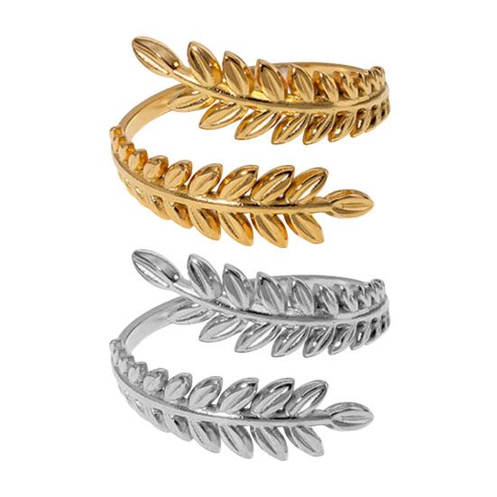 Adjustable Open Leaf Ring Natural Decorative Ring Nature Style Stainless Steel Inspired Jewelry for Women Girls