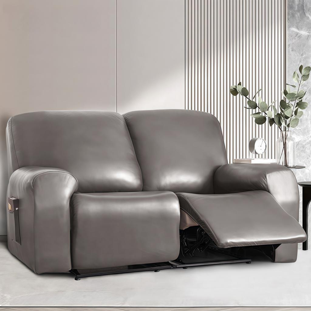 Waterproof Loveseat Sofa Recliner Cover 2-Seater with Side Pockets Stretch PU Leather Recliner Sofa Cover Living Room