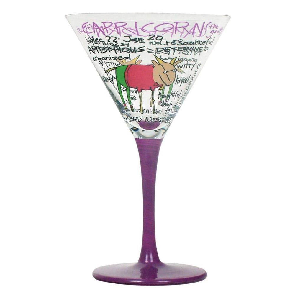 Ručně malovaná sklenice na Martini Coyote Zodiac (Kozoroh)