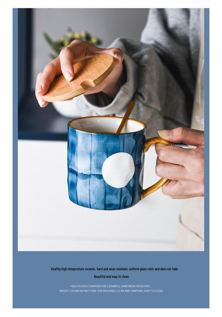 Retro Japanese Ceramic Mug with Lid, High-Temp Resistant, Large Capacity, Ideal Gift for Couples