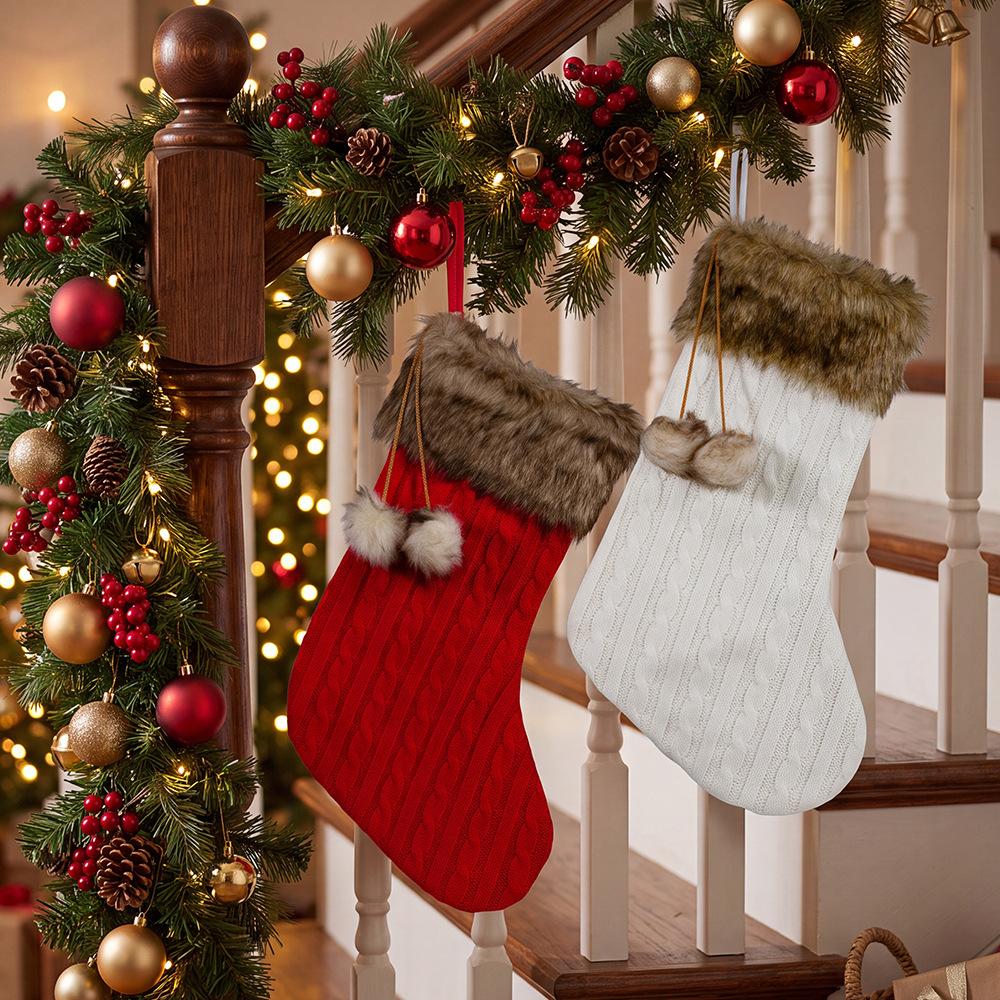 Christmas socks gift bag 20 inch twisted rope wool knitted Christmas socks gift bag fireplace home Christmas decoration