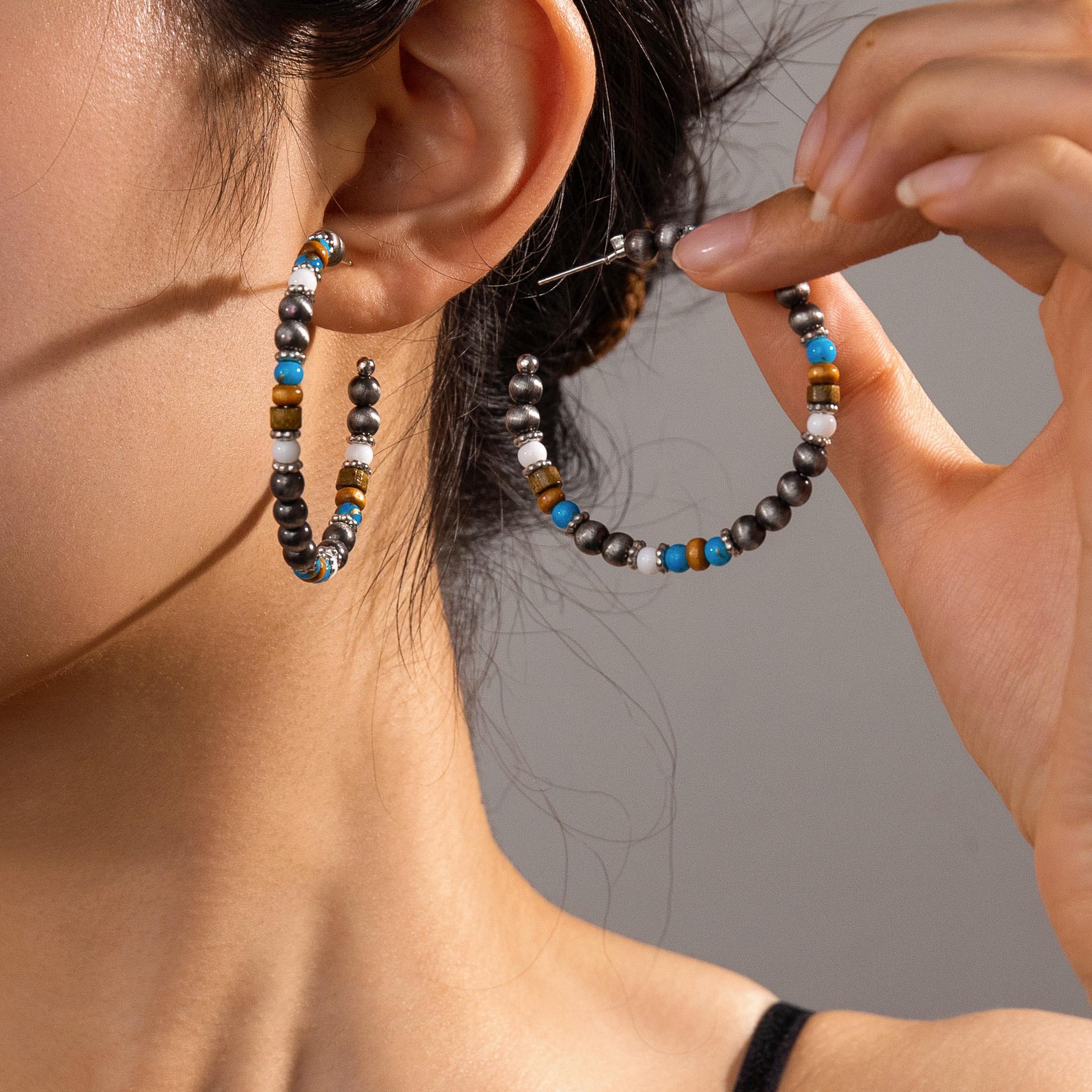 Fashionable retro brushed CCB bead mixed with wooden bead ring Navojo women s earrings