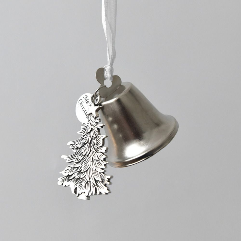 Wonderful Silver Christmas Bell Ornament Iron DIY Xmas Jingle Bells Holiday Decoration with Ribbon Christmas Tree Pendant