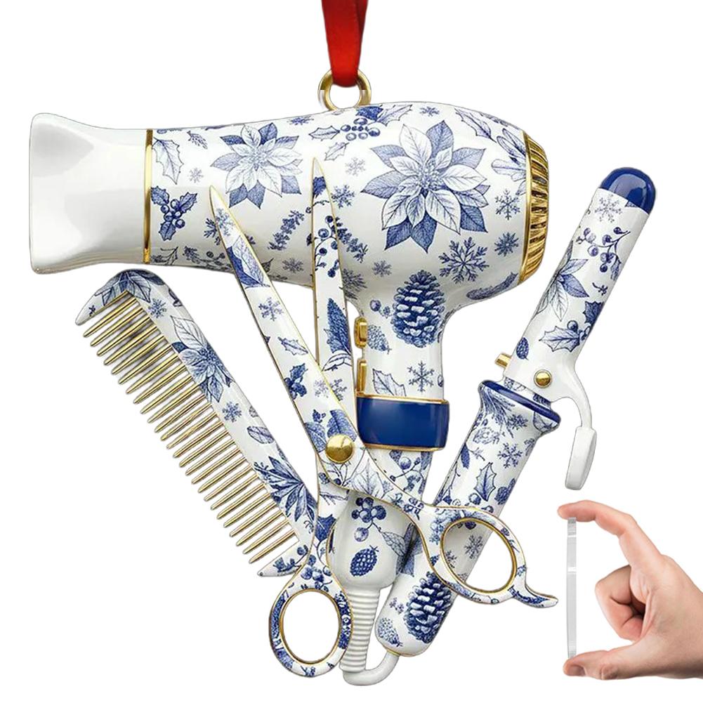 

Hairstylist Toile De Jouy Ornament Acrylic Ornament, Gift For Hairdresser Stylist Salon Owner Hair Tools Ornament Party Supplies