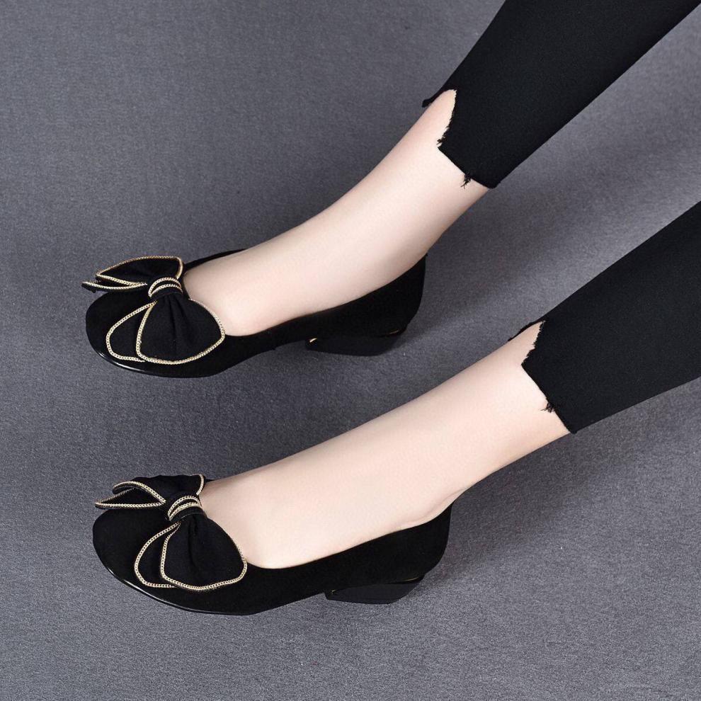 Soft leather thick heel single shoes women's spring and autumn new summer shallow mouth flat bottom women's shoes versatile matte soft surface medium