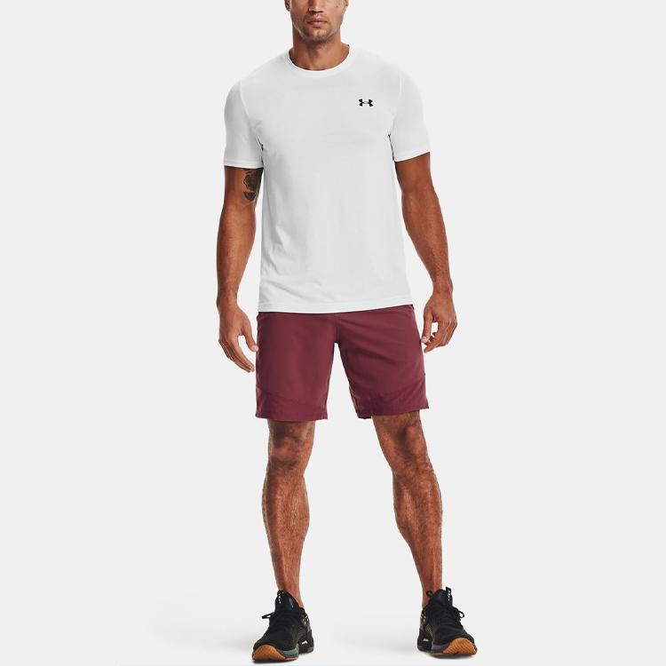 Under Armour Logo Print Quick-Dry Crew Neck Short Sleeve T-Shirt Men Tops White 1361131-100