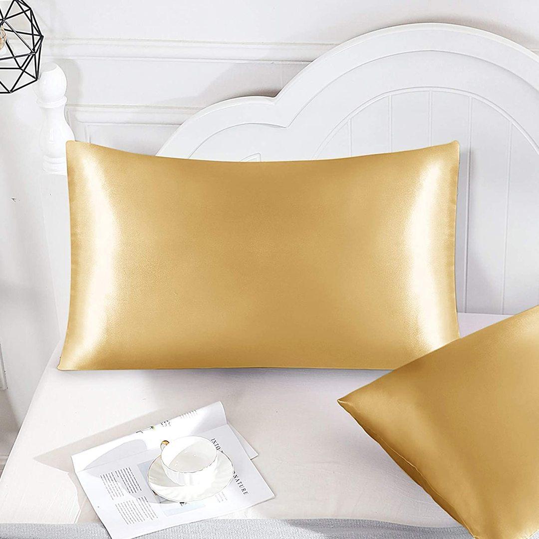

2PCS Satin Pillowcase Gifts Luxurious and Silky Throw Pillows with Envelope Closure 20x36 Inches Pillow Cover for Hair and Skin 2pcs 51X66CM золотой