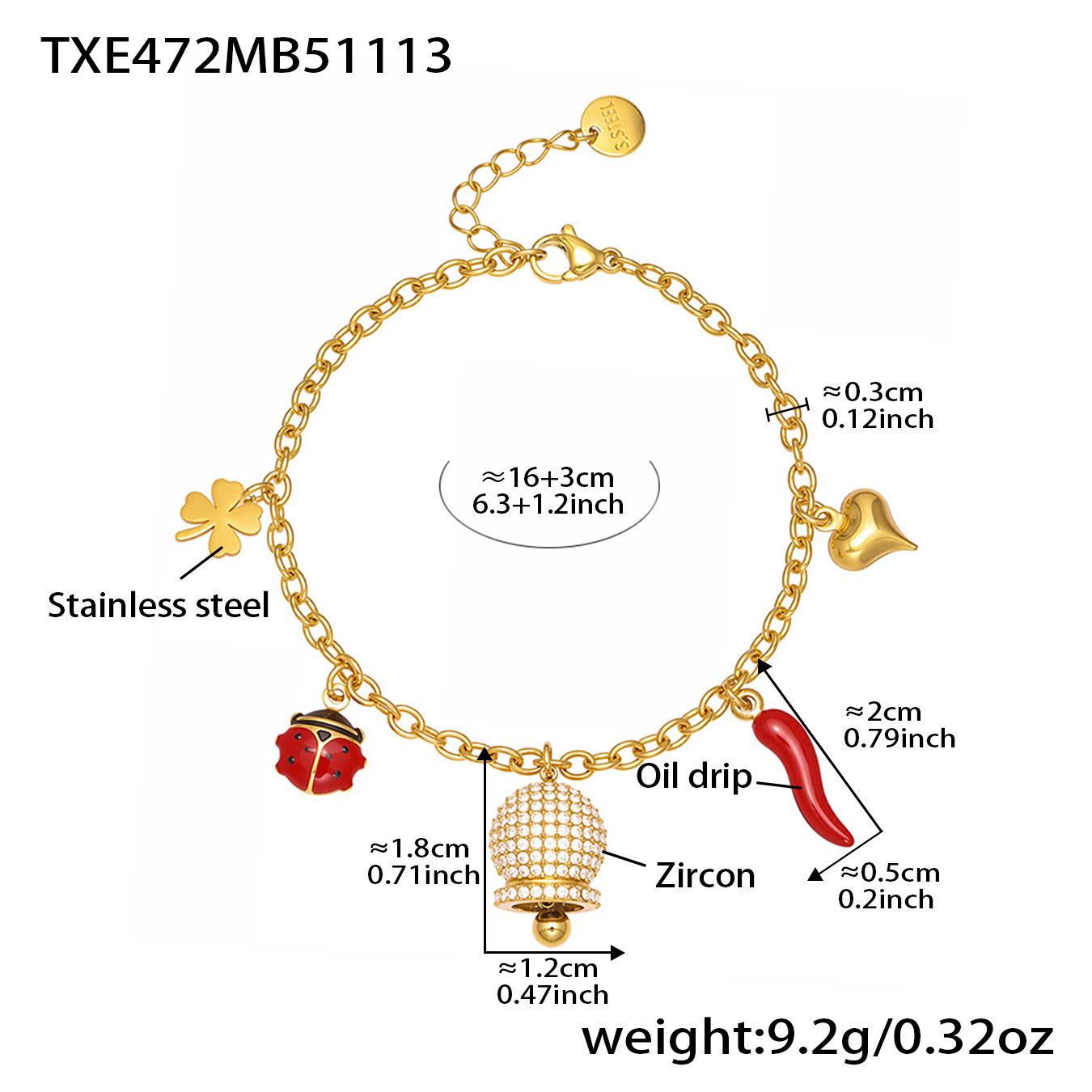 Qiong Yao 5A Zircon Bell Charm Stainless Steel Bracelet Necklace Jewelry
