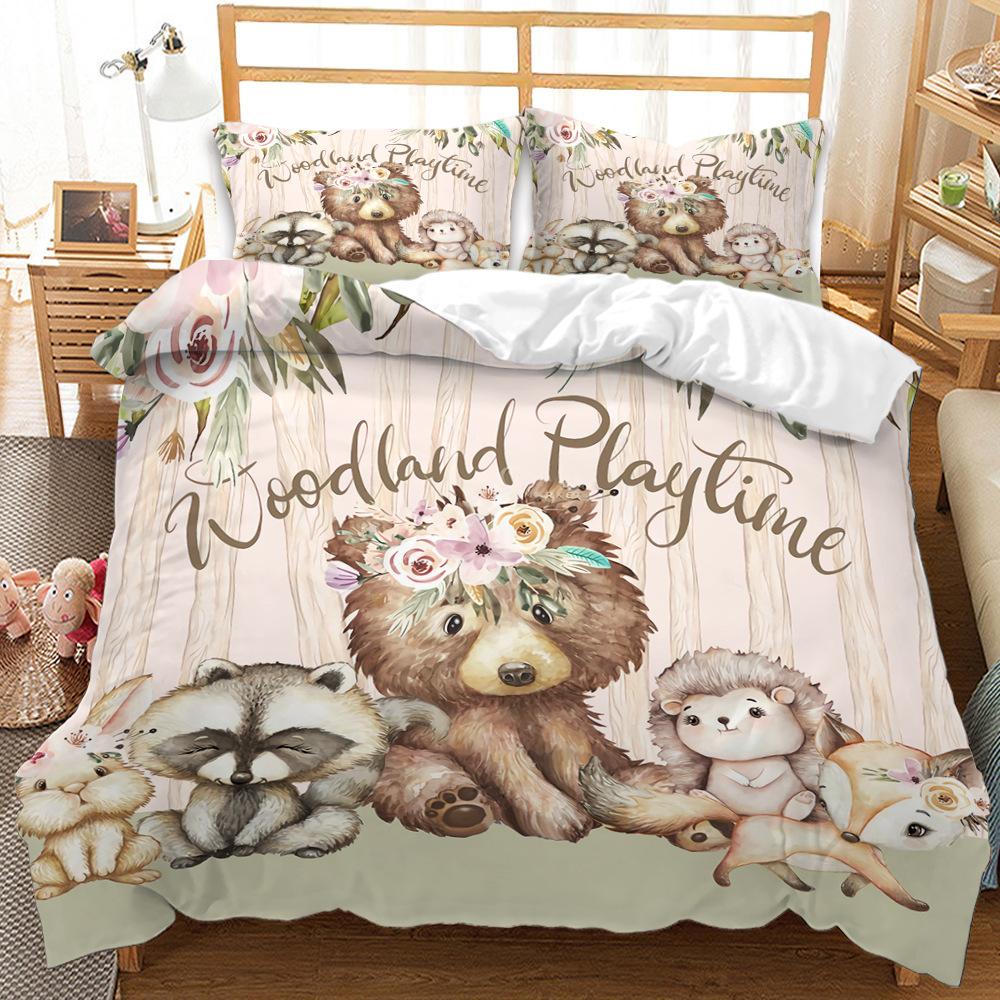 Three-Piece Cartoon Animal Panda Sloth Quilt Cover Digital Printing Bedding