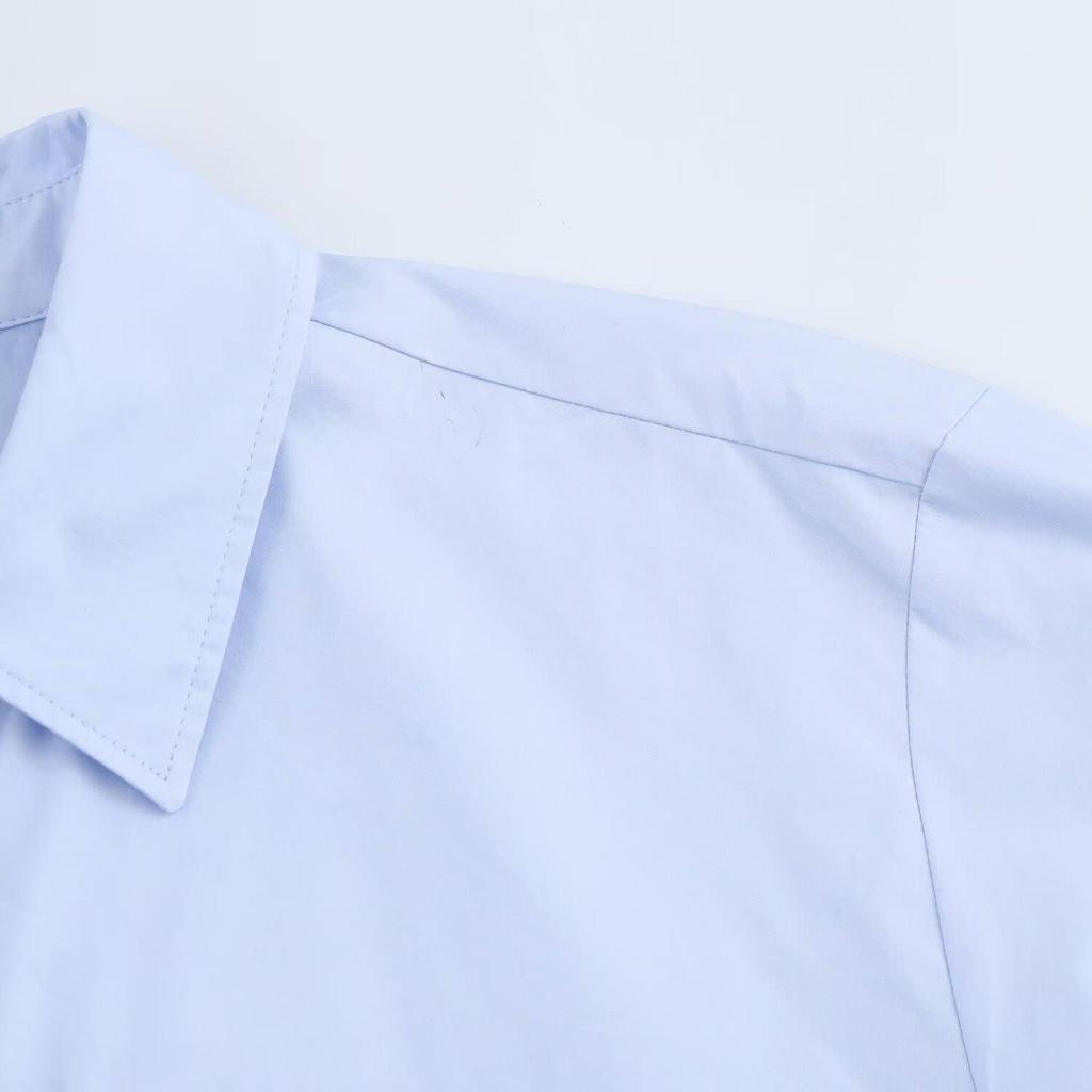 2025 Spring Women's Solid Color Simple Long-Sleeve Lapel Double-Breasted Poplin Shirt