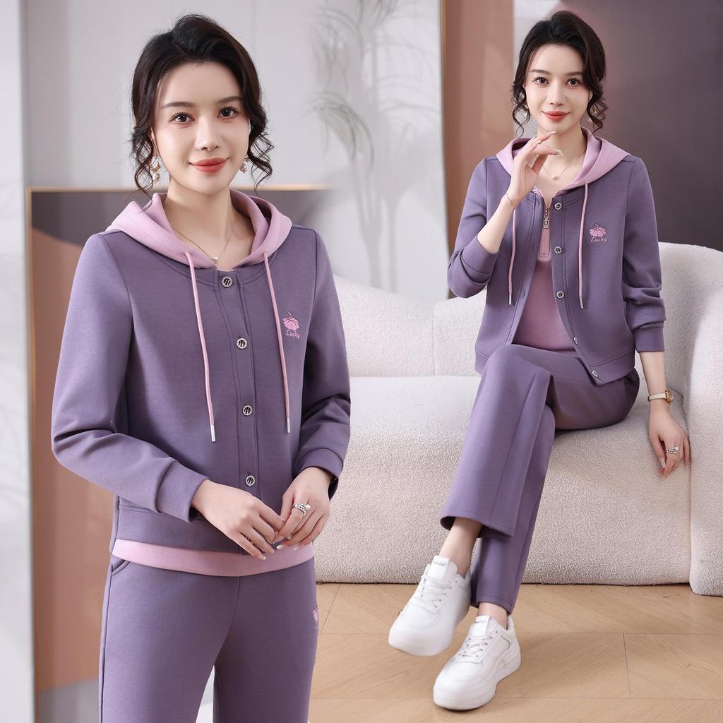 Women's Spring 2026 Casual Sporty Hooded Sweatshirt Set: Two-Piece Fashion for Moms
