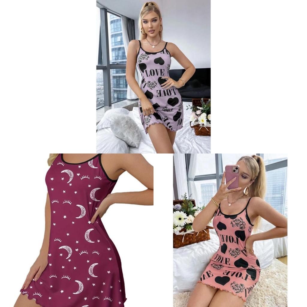 Love Heart Cotton Sleep Dress With Sleeveless Design For Women