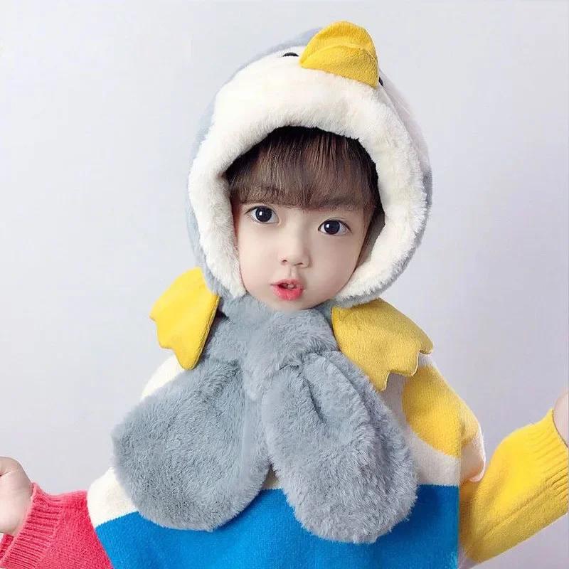 

Warm Baby Hat Scarf Combo Winter Fleece Lined Ear Protection for Kids Boys Girls Soft Plush Face Cover Thick Cold Weather Set 1PC синий