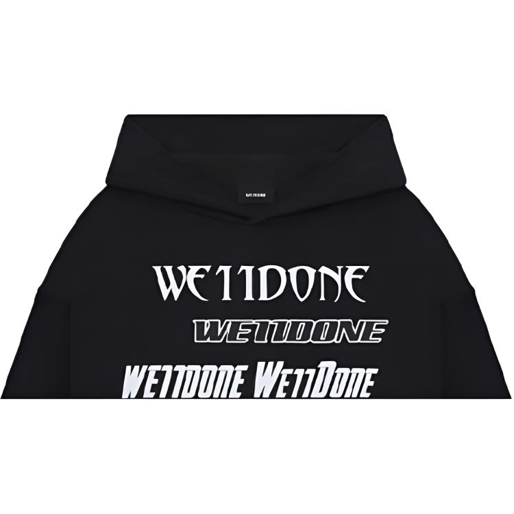 WE11DONE Ss23 Heart Print Barrage Logo Hoodie Unisex Hoodies Black WD-TH3-22-904-U-BK