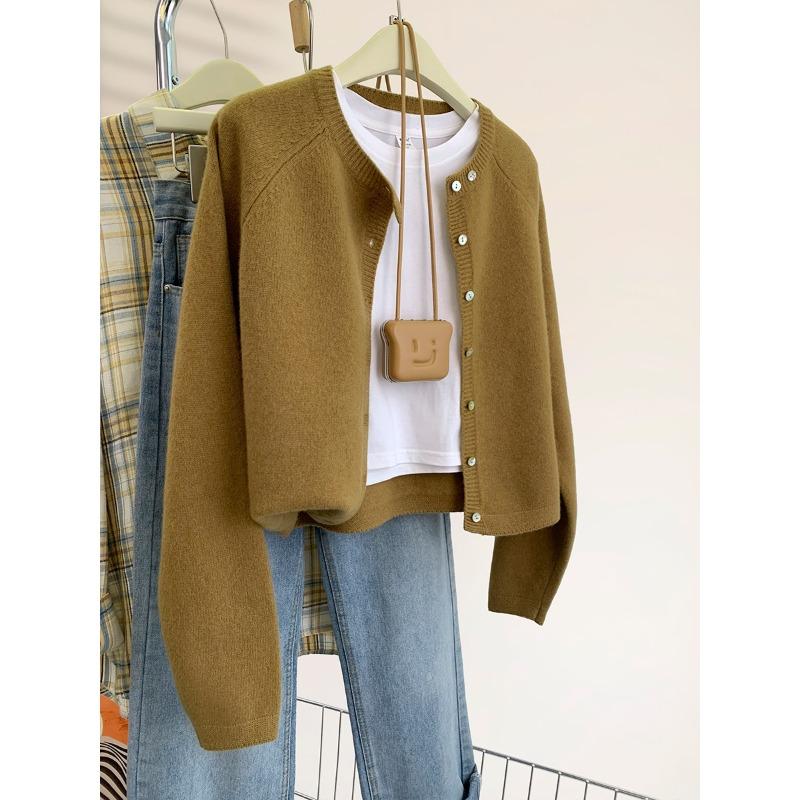 

Yellow raccoon velvet short knitted cardigan women s spring and autumn small autumn top soft waxy sweater jacket autumn and winter S