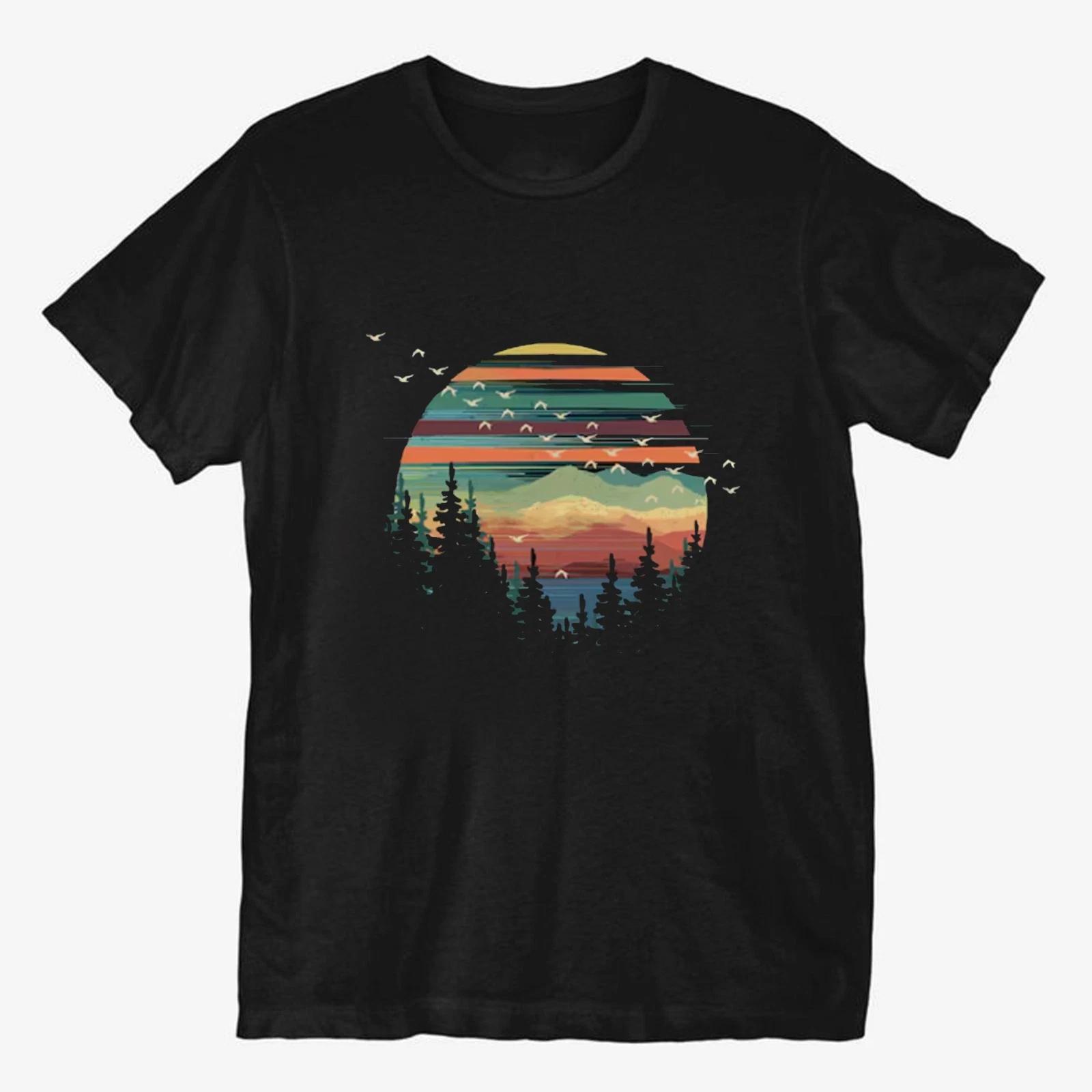 Retro Forest Sunset Shirt, Nature Lover Gift Tee, Retro National Park Sunset Tee S