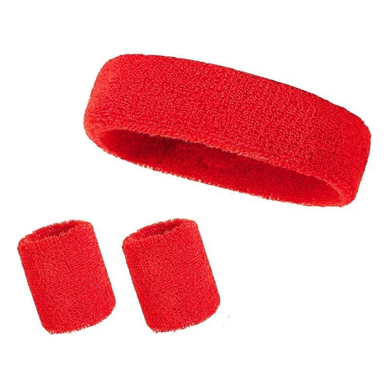

New Hot Athletic Sweatband Hairband Headband Wristband Set in 3-Pack Cotton Head Sweat Bands for Running, Cycling, Yoga, Spa красный