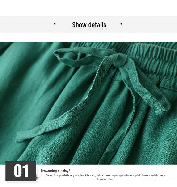 Women's Cotton Linen Elastic Waist Wide Leg Pants - Plus Size, Casual, Draping Straight Leg, Spring/Summer