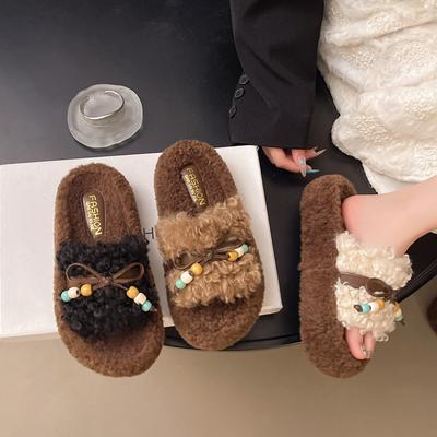 Internet Celebrity Fashion Brown Explosion Mao Mao Slippers Women's Autumn and Winter Wear 2025 New Ins Trendy Thick Bottom Casual Home
