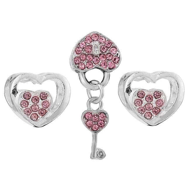 3pcs /Lot Pink Love Heart Beads Enamel Mom Pendant Fit Diy Brand Charm Bracelets Necklaces For Women Mother Jewelry Making