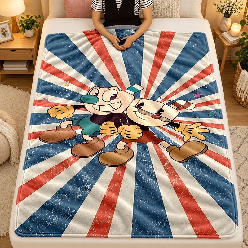 Flannel BlanketCuphead Warm Soft Throw Blanket for Indoor Sofa Bed Living Room Use
