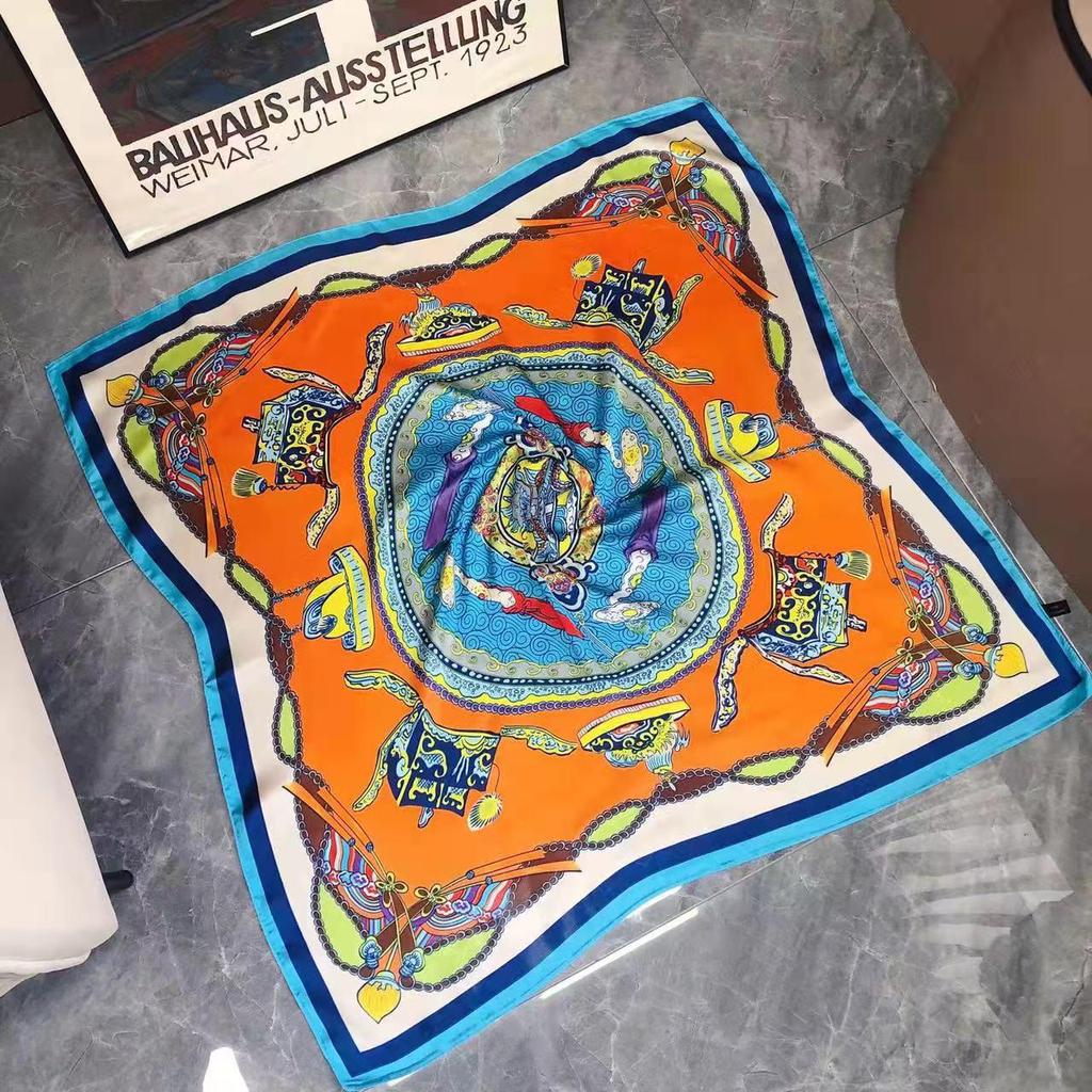 Silk-Feel 90x90 Women's Korean Style Spring/Summer Versatile Printed Square Scarf