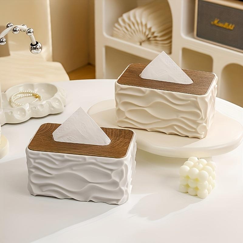 1PC Modern Minimalist Large Tissue Box Holder with Polished Brown Lid - Square Plastic Storage Organizer Suitable for Bathroom & Living Room