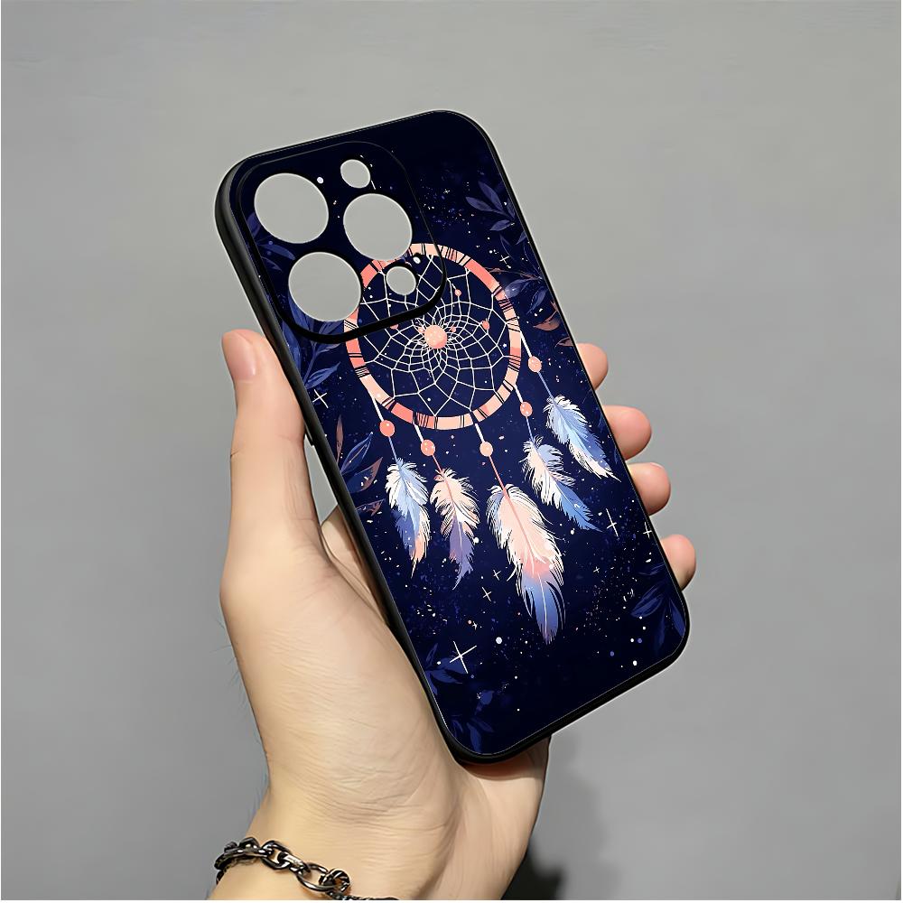 Retro Feather Dreamcatcher Phone Case For IPhone 16,15,14,13,12,11,XS,XR,X,8,7,Pro,Max,Plus,mini Silicone Black Cover