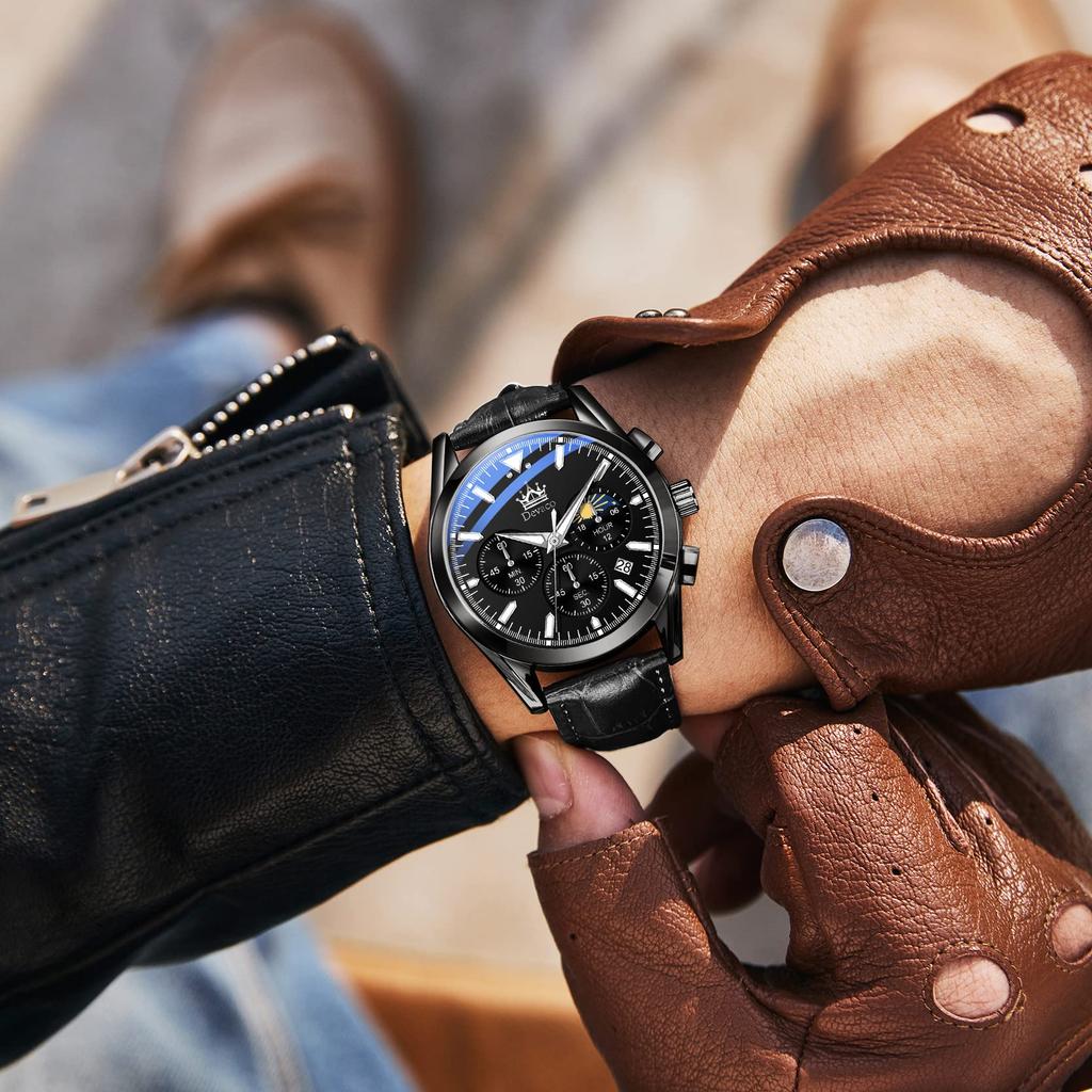 Men's Business Watch with Leather Band, Stylish Waterproof Watch with Calendar Display and Luminous Function, Perfect Gift for Men (Black 2)