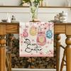 Easter Bunny Egg Tulip Linen Table Runner Holiday Party Decor Spring Cherry Blossoms Table Runnes for Kitchen Dining Table Decor